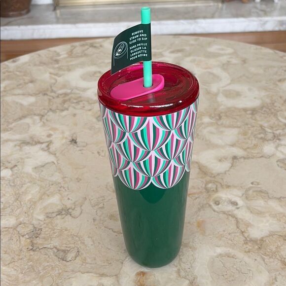 NWT Starbucks 2024 Holiday Green Pink Metallic Hot & Cold Insulated Tumbler - Picture 2 of 12